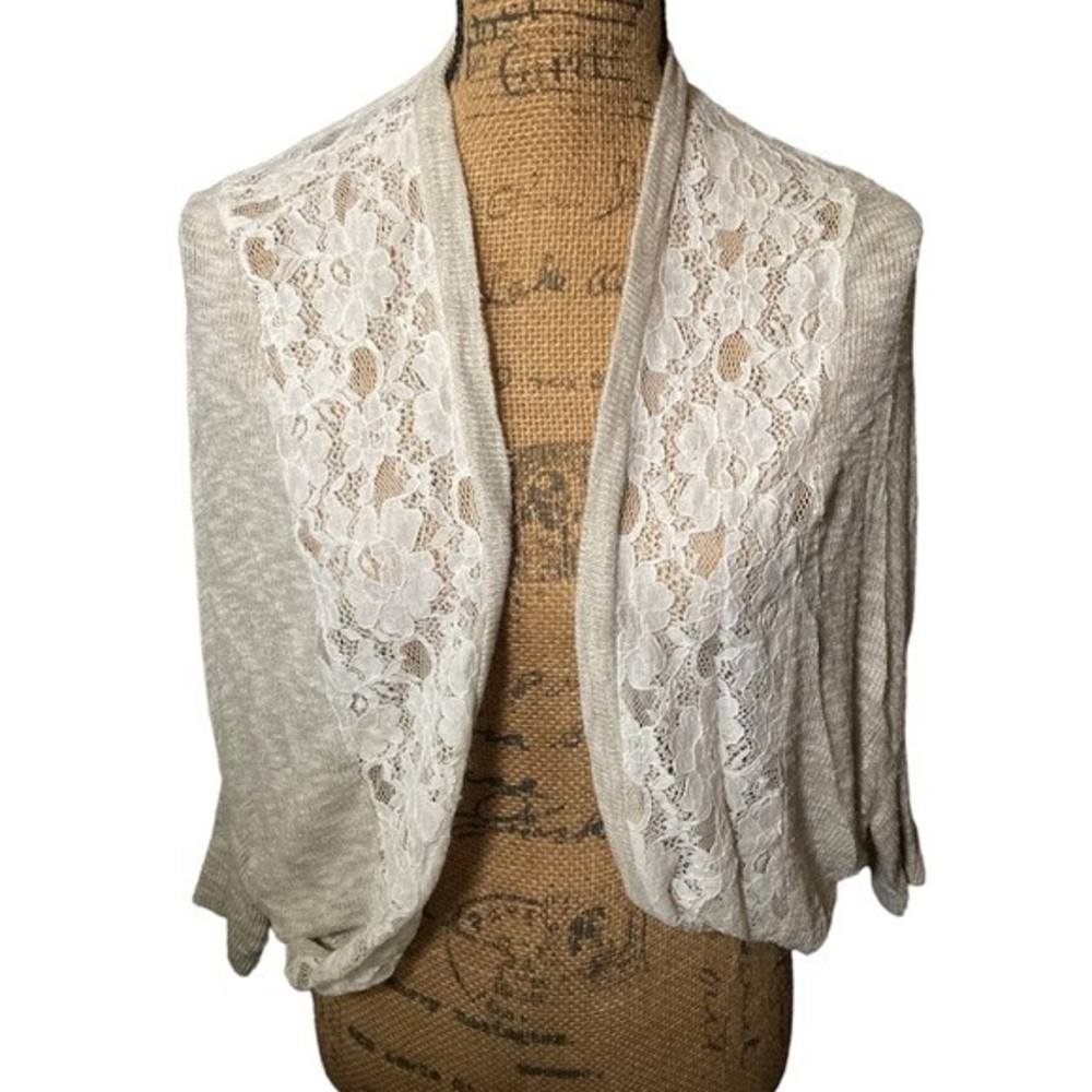 Issi Open Front Cardigan Lace Trim Size S-M